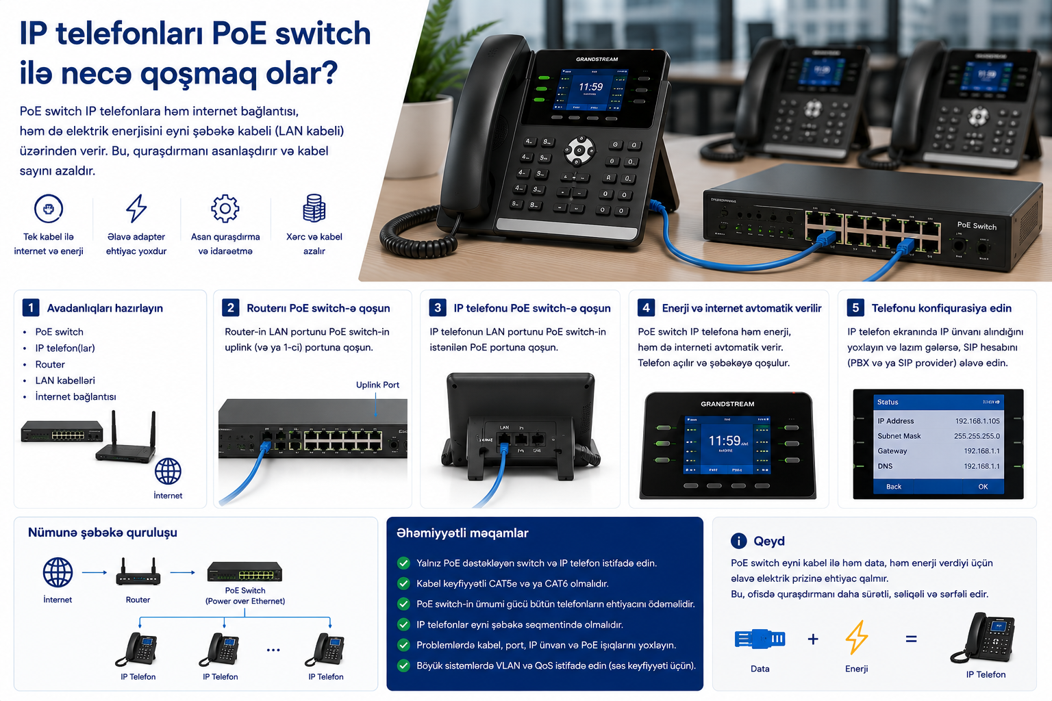 IP telefonları PoE switch ilə necə qoşmaq olar?